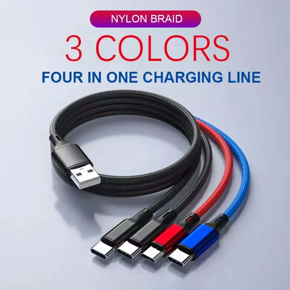 PBG 5 Port LED Car Charger and 4 in 1 Nylon 4 FT Charging Cable Bundle - Picture 7 of 10